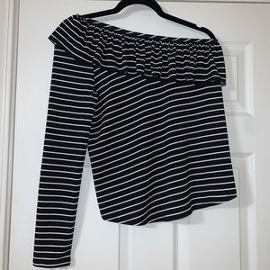 New one shoulder striped Kaari Blue blouse